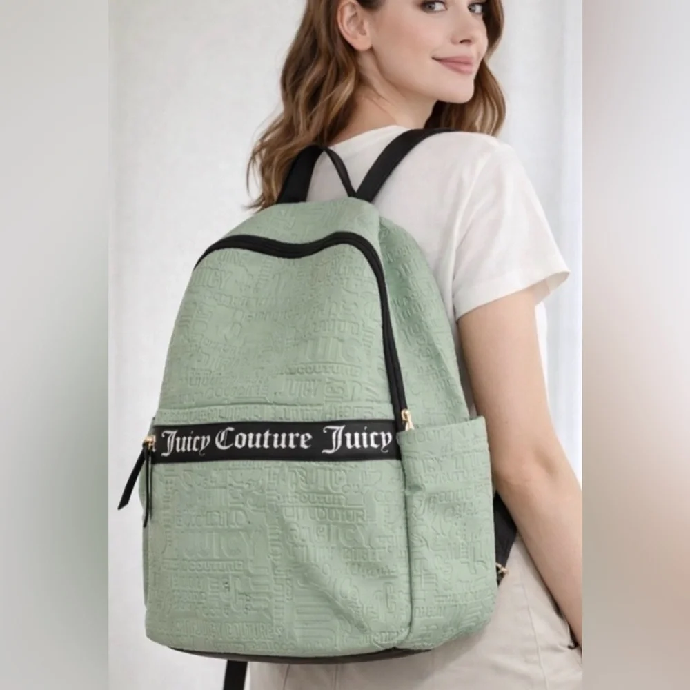 Juicy Couture Sage Green Embossed Logo Backpack NWOT Y2K Style